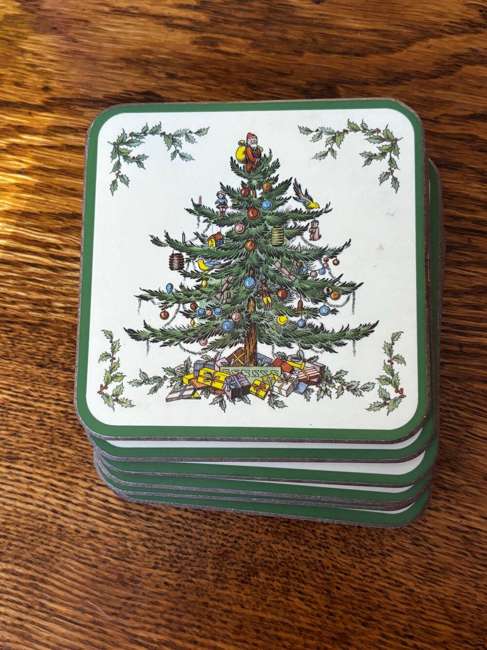 Spode Coasters Set of 6 Cork Back Christmas Tree Holidays Festive Traditional
